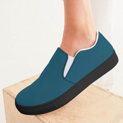 Dark Muted Cyan Women's Slip-On Canvas Sneakers (BC2-MU-DA) - Woman CloseUp