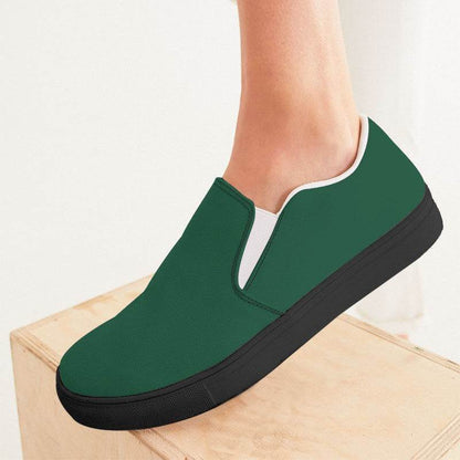 Dark Muted Green Women's Slip-On Canvas Sneakers (BGG2-MU-DA) - Woman CloseUp