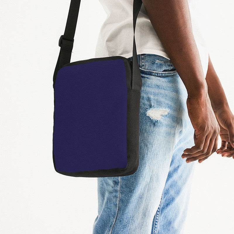 Dark Muted Indigo Messenger Pouch (PUI2-MU-DA) - Man Side CloseUp