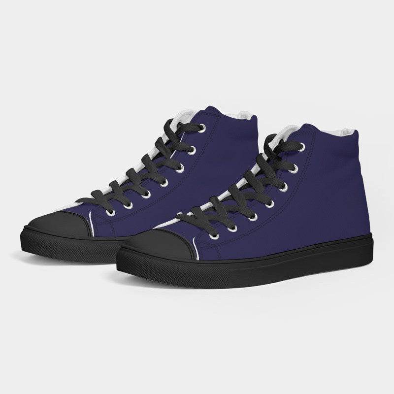 Dark Muted Indigo Women's High-Top Canvas Sneakers (PUI2-MU-DA) - Side 3