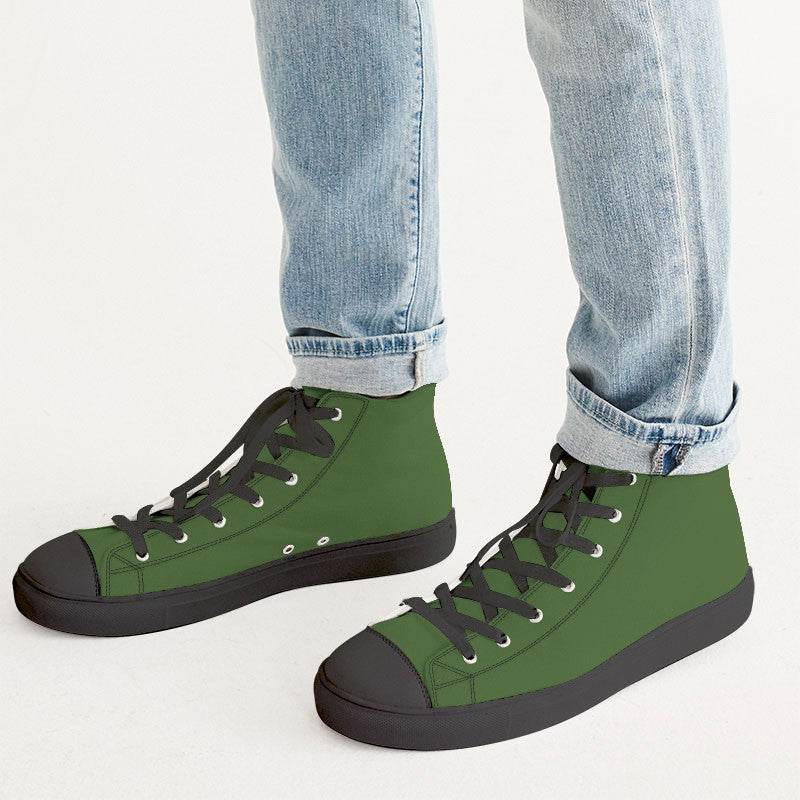 Dark Muted Lime Men's High-Top Canvas Sneakers (GL2-MU-DA) - Man CloseUp
