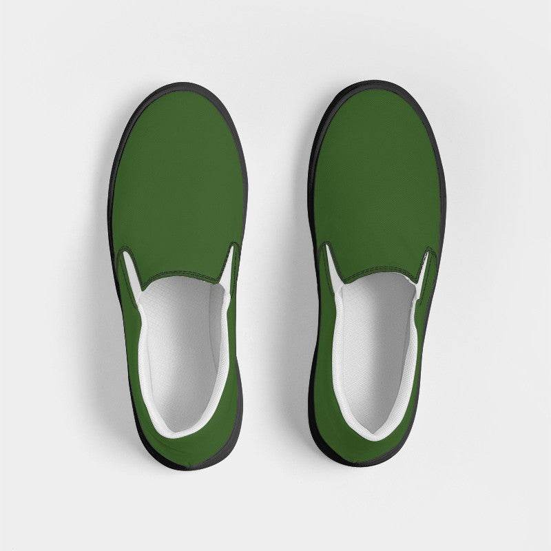 Dark Muted Lime Men's Slip-On Canvas Sneakers (GL2-MU-DA) - Top