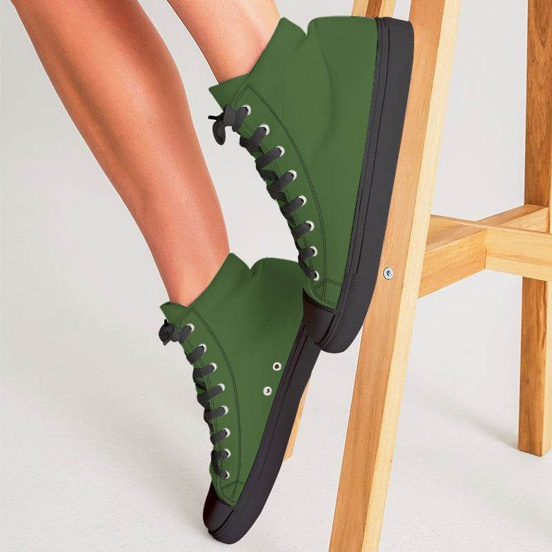 Dark Muted Lime Women's High-Top Canvas Sneakers (GL2-MU-DA) - Woman CloseUp