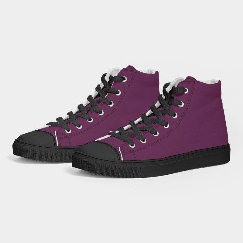 Dark Muted Magenta Women's High-Top Canvas Sneakers (PIM2-MU-DA) - Side 3