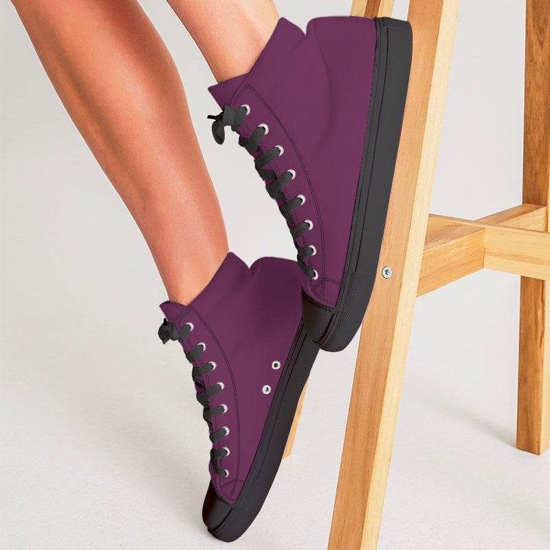Dark Muted Magenta Women's High-Top Canvas Sneakers (PIM2-MU-DA) - Woman CloseUp