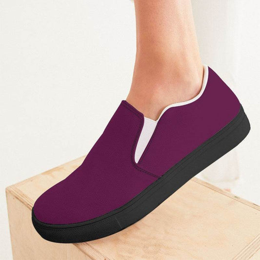 Dark Muted Magenta Women's Slip-On Canvas Sneakers (PIM2-MU-DA) - Woman CloseUp