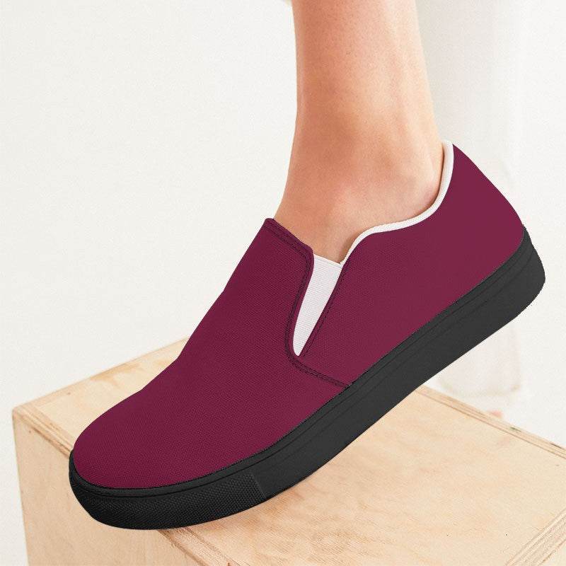 Dark Muted Pink Women's Slip-On Canvas Sneakers (PI-MU-DA) - Woman CloseUp