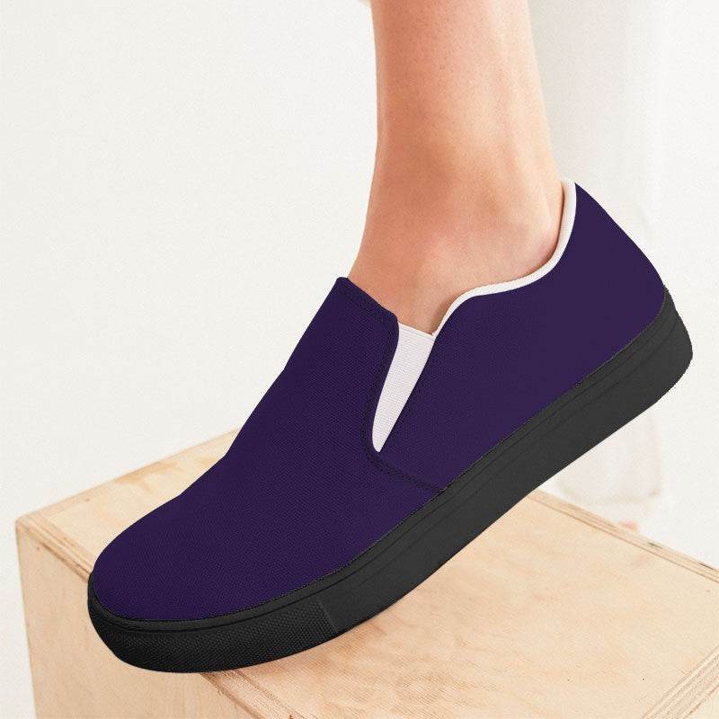 Dark Muted Purple Women's Slip-On Canvas Sneakers (PU-MU-DA) - Woman CloseUp