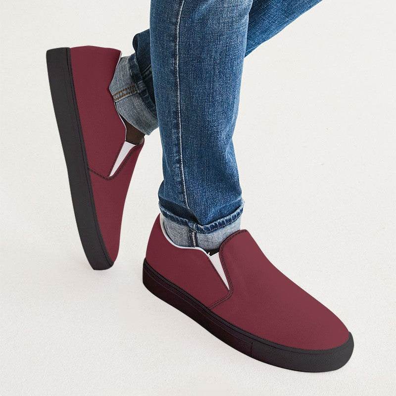 Dark Muted Red Men's Slip-On Canvas Sneakers (RPI2-MU-DA) - Man CloseUp