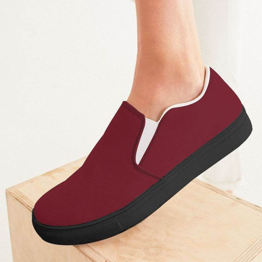 Dark Muted Red Women's Slip-On Canvas Sneakers (RPI2-MU-DA) - Woman CloseUp