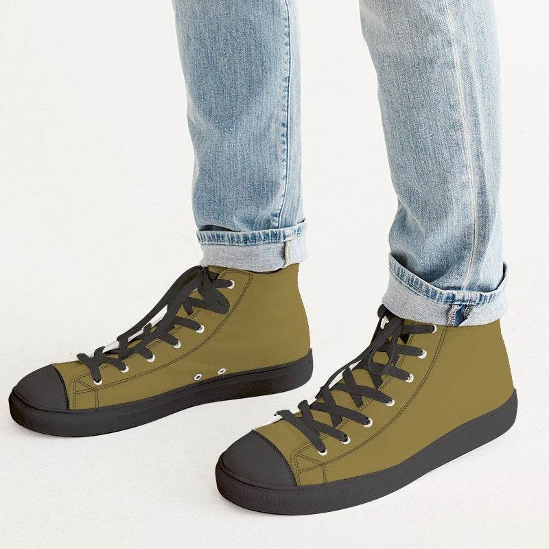 Dark Muted Yellow Men's High-Top Canvas Sneakers (Y-MU-DA) - Man CloseUp