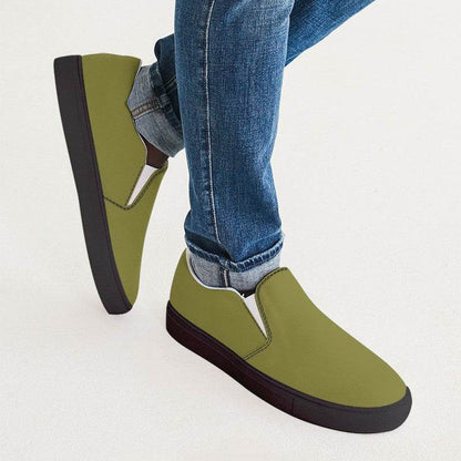 Dark Muted Yellow Men's Slip-On Canvas Sneakers (LY2-MU-DA) - Man CloseUp