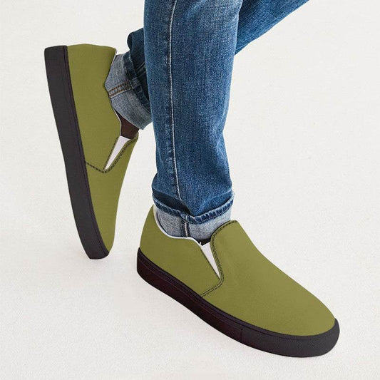 Dark Muted Yellow Men's Slip-On Canvas Sneakers (LY2-MU-DA) - Man CloseUp