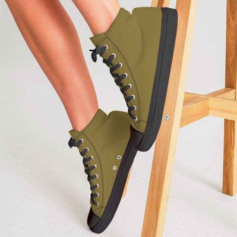Dark Muted Yellow Women's High-Top Canvas Sneakers (Y-MU-DA) - Woman CloseUp