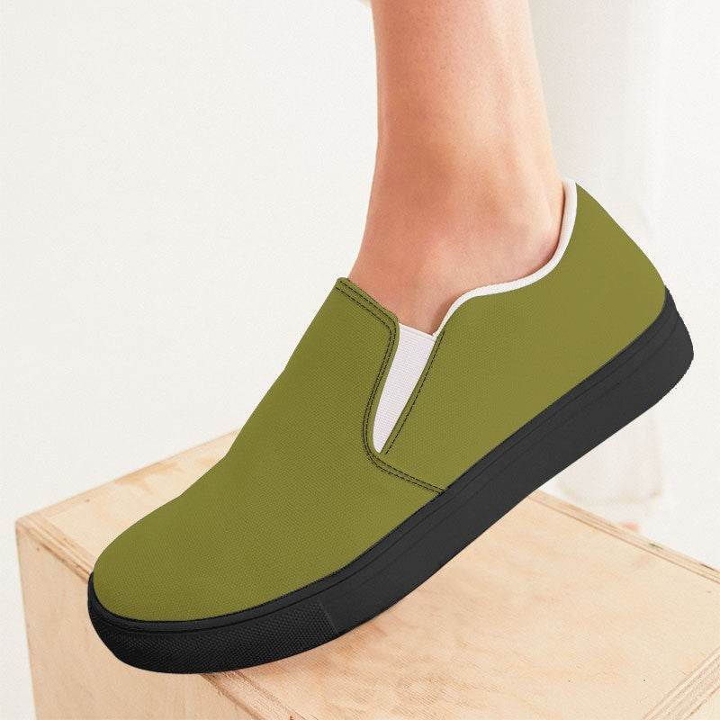 Dark Muted Yellow Women's Slip-On Canvas Sneakers (LY2-MU-DA) - Woman CloseUp