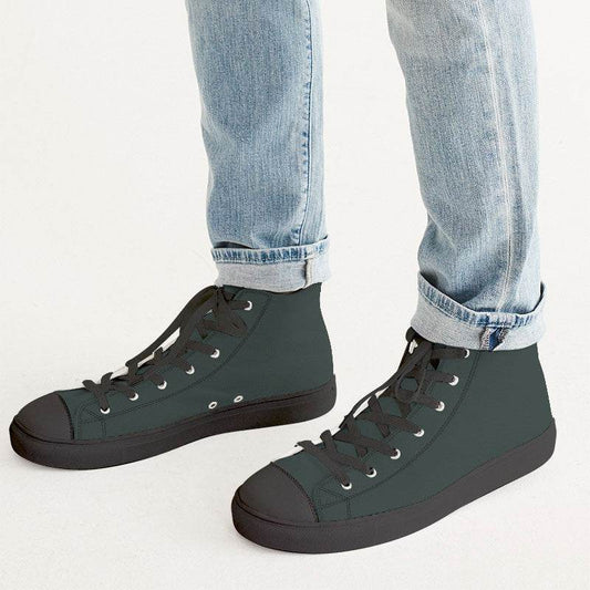 Dark Neutral Blue-Green Men's High-Top Canvas Sneakers (BG-NE-DA) - Man CloseUp