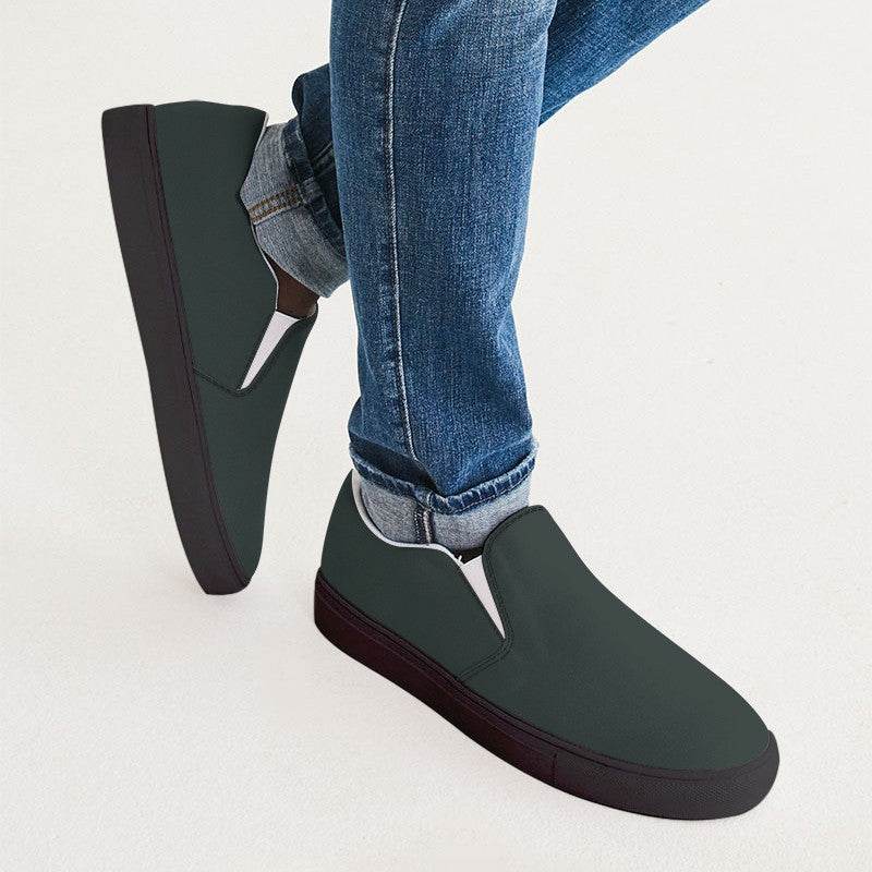 Dark Neutral Blue-Green Men's Slip-On Canvas Sneakers (BG-NE-DA) - Man CloseUp
