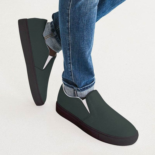 Dark Neutral Blue-Green Men's Slip-On Canvas Sneakers (BG-NE-DA) - Man CloseUp