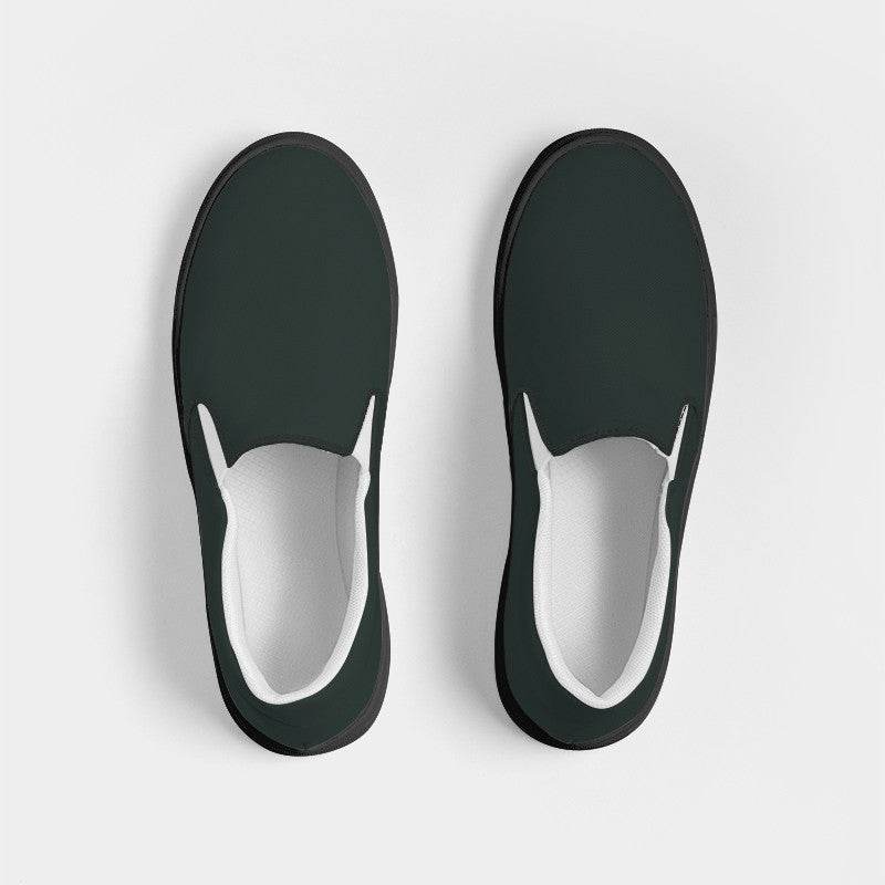 Dark Neutral Blue-Green Women's Slip-On Canvas Sneakers (BG-NE-DA) - Top