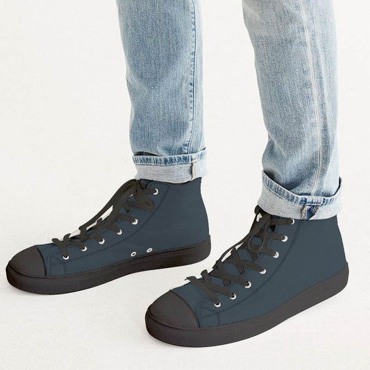 Dark Neutral Blue Men's High-Top Canvas Sneakers (B-NE-DA) - Man CloseUp