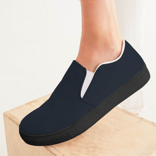 Dark Neutral Blue Women's Slip-On Canvas Sneakers (IB2-NE-DA) - Woman CloseUp