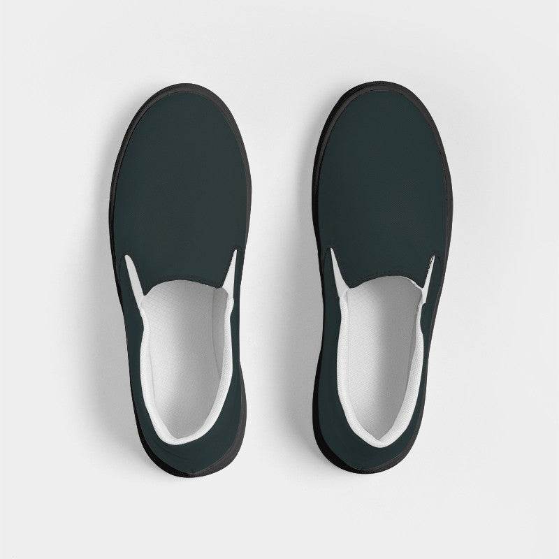 Dark Neutral Cyan Women's Slip-On Canvas Sneakers (C-NE-DA) - Top