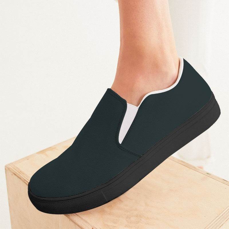 Dark Neutral Cyan Women's Slip-On Canvas Sneakers (C-NE-DA) - Woman CloseUp