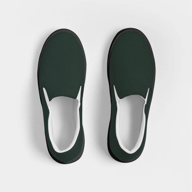 Dark Neutral Green Women's Slip-On Canvas Sneakers (BGG2-NE-DA) - Top