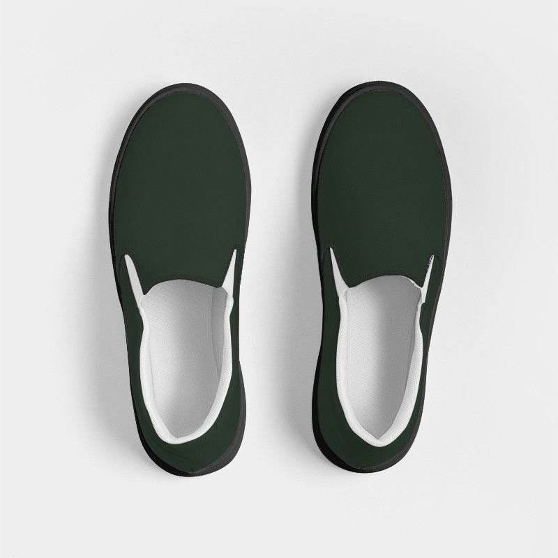 Dark Neutral Green Women's Slip-On Canvas Sneakers (G-NE-DA) - Top
