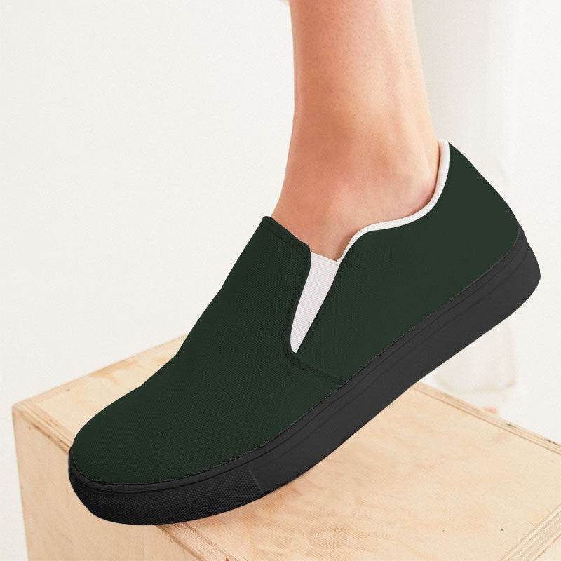 Dark Neutral Green Women's Slip-On Canvas Sneakers (G-NE-DA) - Woman CloseUp