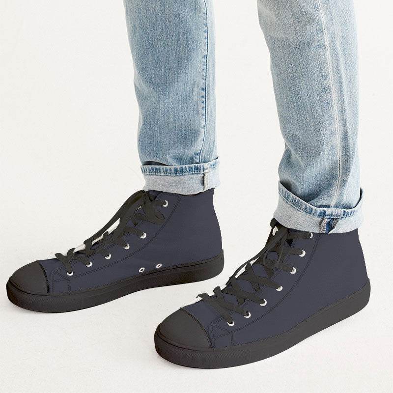 Dark Neutral Indigo Men's High-Top Canvas Sneakers (PUI2-NE-DA) - Man CloseUp