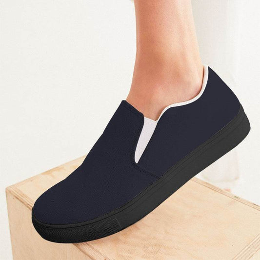 Dark Neutral Indigo Women's Slip-On Canvas Sneakers (PUI2-NE-DA) - Woman CloseUp