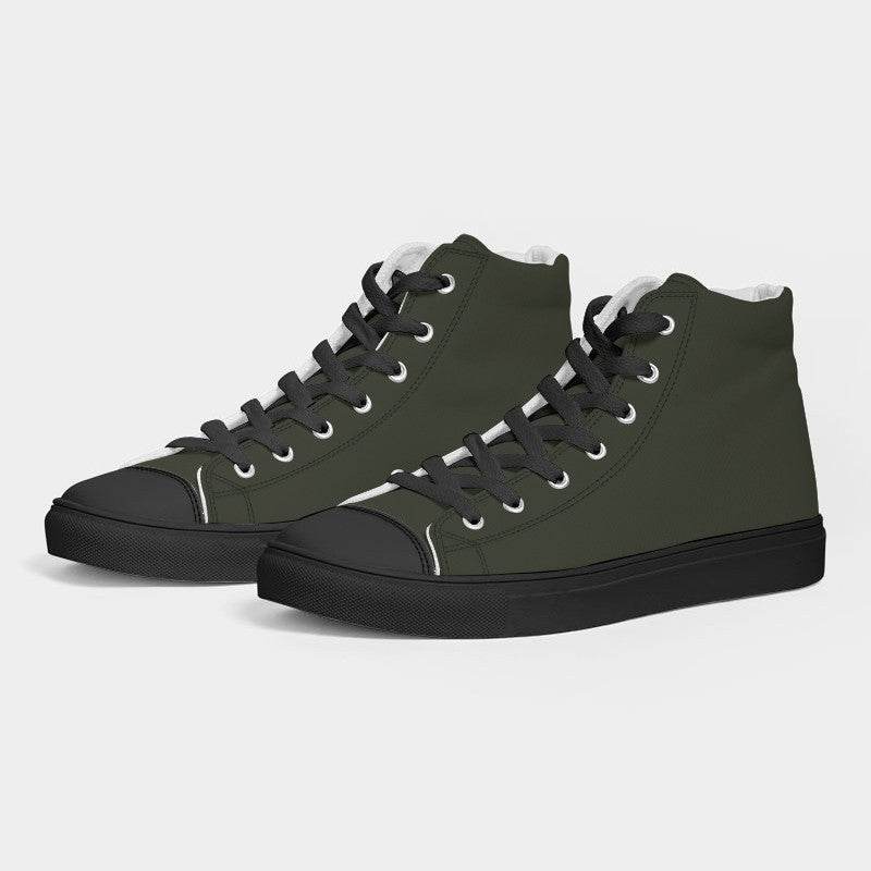Dark Neutral Lime Men's High-Top Canvas Sneakers (L-NE-DA) - Side 3