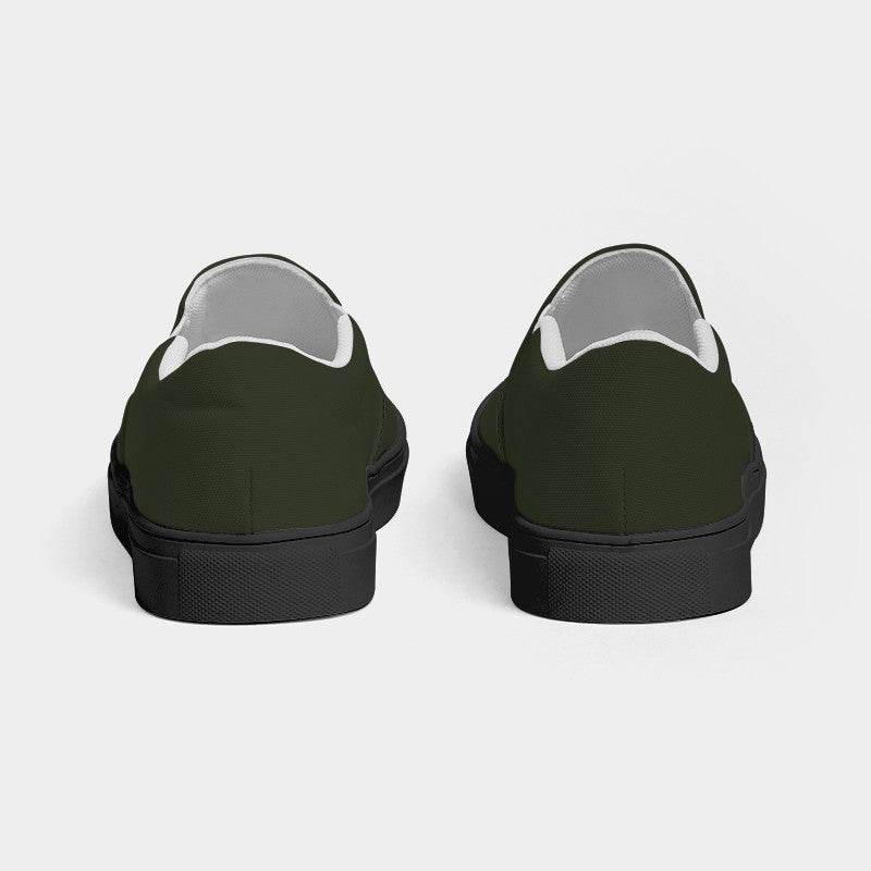 Dark Neutral Lime Women's Slip-On Canvas Sneakers (L-NE-DA) - Back