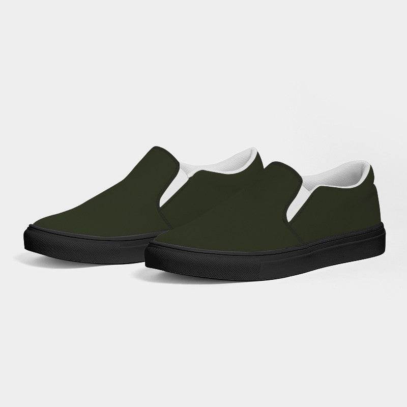 Dark Neutral Lime Women's Slip-On Canvas Sneakers (L-NE-DA) - Side 3