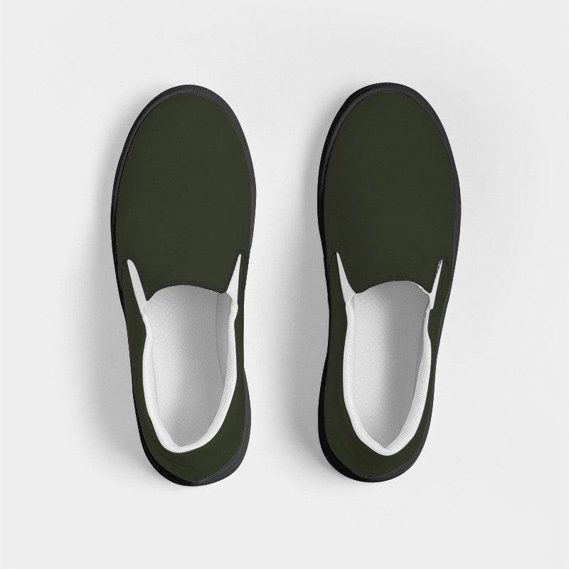 Dark Neutral Lime Women's Slip-On Canvas Sneakers (L-NE-DA) - Top