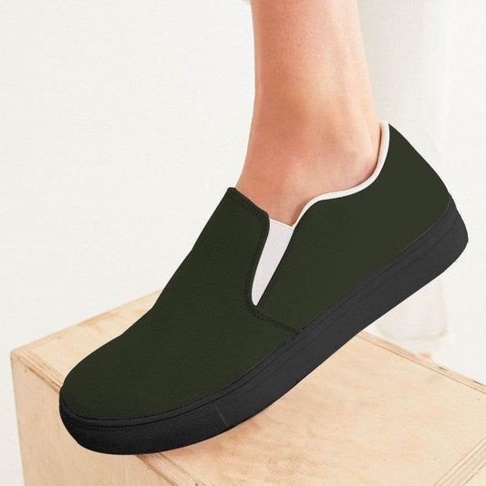 Dark Neutral Lime Women's Slip-On Canvas Sneakers (L-NE-DA) - Woman CloseUp