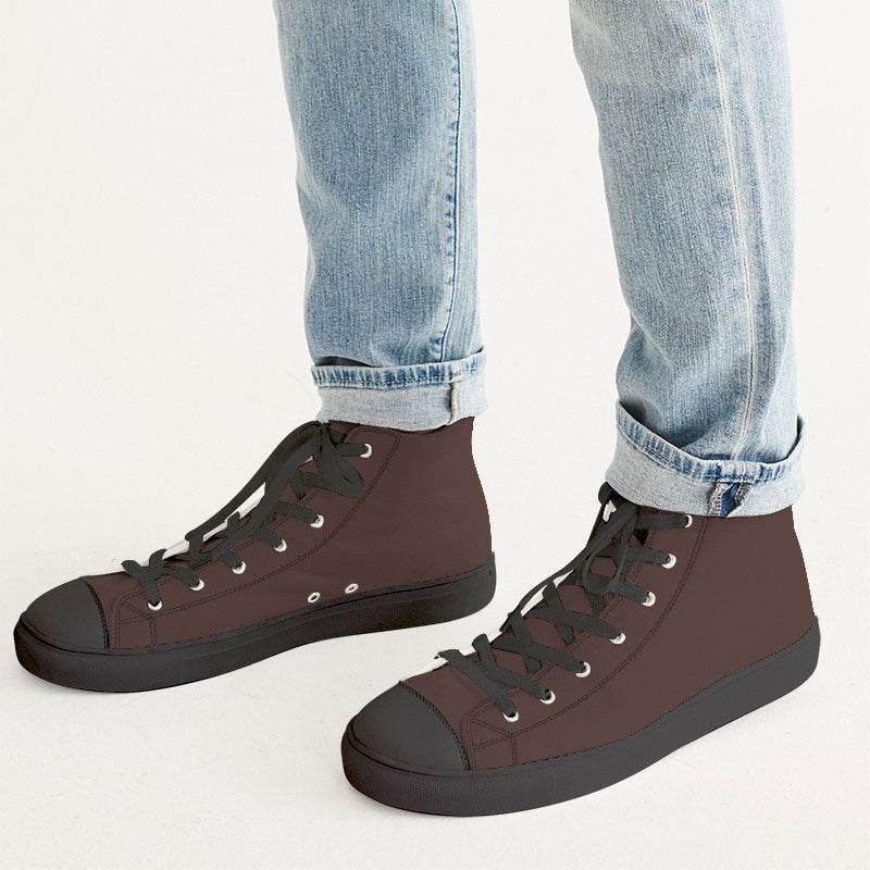 Dark Neutral Red Men's High-Top Canvas Sneakers (R-NE-DA) - Man CloseUp