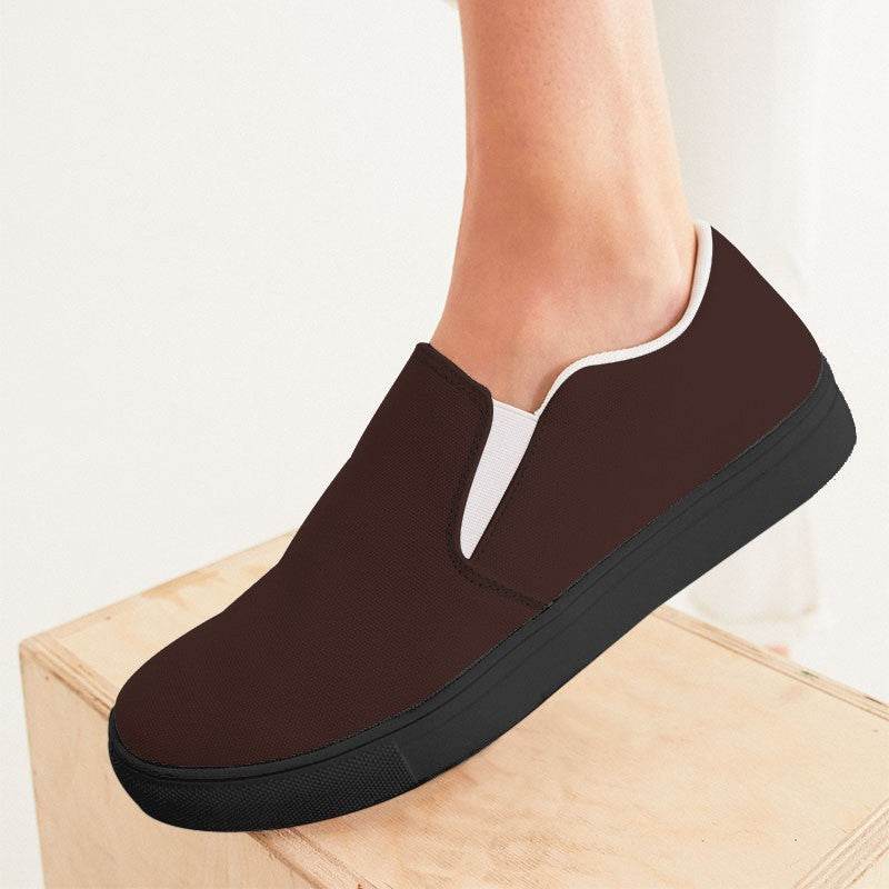 Dark Neutral Red Women's Slip-On Canvas Sneakers (R-NE-DA) - Woman CloseUp
