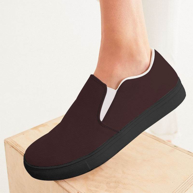 Dark Neutral Red Women's Slip-On Canvas Sneakers (RPI2-NE-DA) - Woman CloseUp