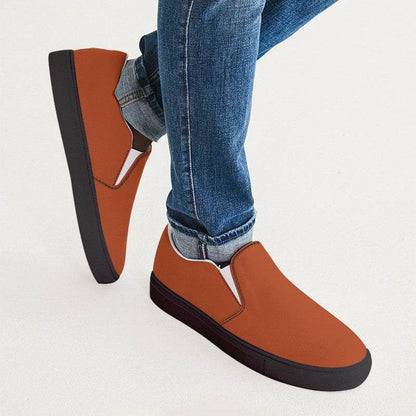 Dark Orange Men's Slip-On Canvas Sneakers (OR3-CL-DE) - Man CloseUp