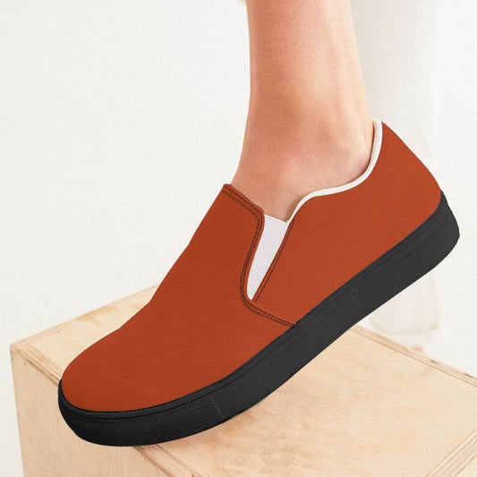 Dark Orange Women's Slip-On Canvas Sneakers (OR3-CL-DE) - Woman CloseUp