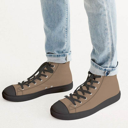 Dark Tan Men's High-Top Canvas Sneakers (O-FM-ME) - Man CloseUp