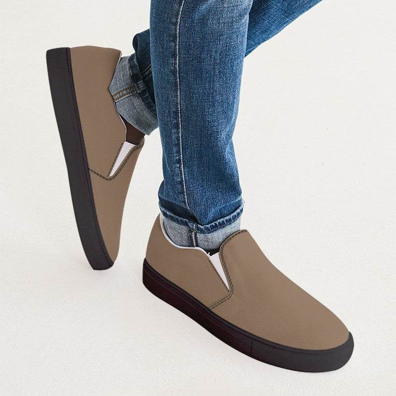 Dark Tan Men's Slip-On Canvas Sneakers (O-FM-ME) - Man CloseUp