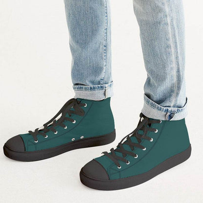 Dark Teal Men's High-Top Canvas Sneakers (CBG2-MU-DE) - Man CloseUp