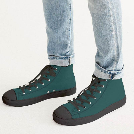 Dark Teal Men's High-Top Canvas Sneakers (CBG2-MU-DE) - Man CloseUp
