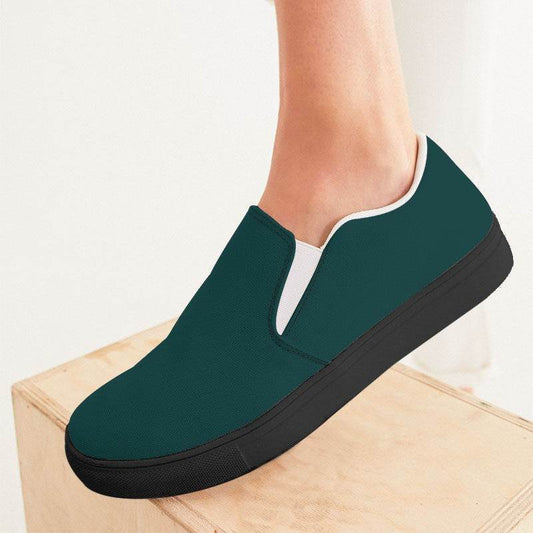 Dark Teal Women's Slip-On Canvas Sneakers (CBG2-MU-DE) - Woman CloseUp