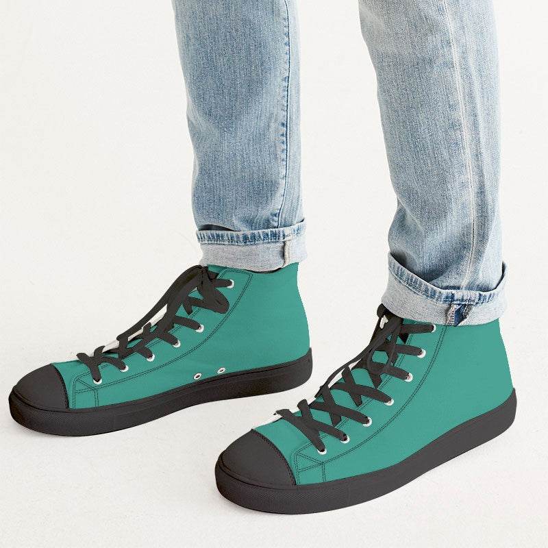 Deep Clear Blue-Green Men's High-Top Canvas Sneakers (BG-CL-DE) - Man CloseUp