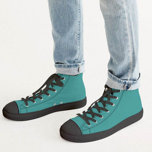 Deep Clear Blue-Green Men's High-Top Canvas Sneakers (CBG2-CL-DE) - Man CloseUp