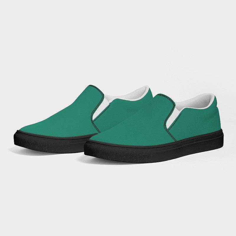 Deep Clear Blue-Green Men's Slip-On Canvas Sneakers (BGG1-CL-DE) - Side 3
